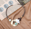 TongLing European Vintage Four Layer Necklace Alloy Pearl Bead Geometric Resin Charm Pendant Choker Necklace for Women