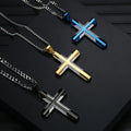 Two Tone Silver Blue 18k Gold Plated Titanium Cross Pendant Necklace Tarnish Free 316L Stainless Steel Cross Necklace for Men