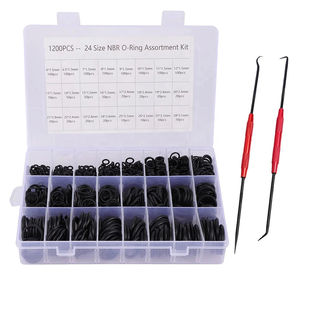 1200Pcs NBR Seal 24 Sizes O Rings Kit Nitrile Rubber Gasket Sealing Ring Assortment Kit Garden Irrigation Water Connector Washer