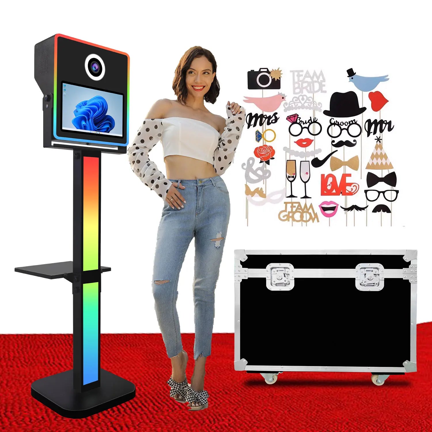 Unique Design Selfie Photo Booth Shell DSLR 15.6 Inch Touch Screen With Flight Case Interactive Photobooth Machine for Party