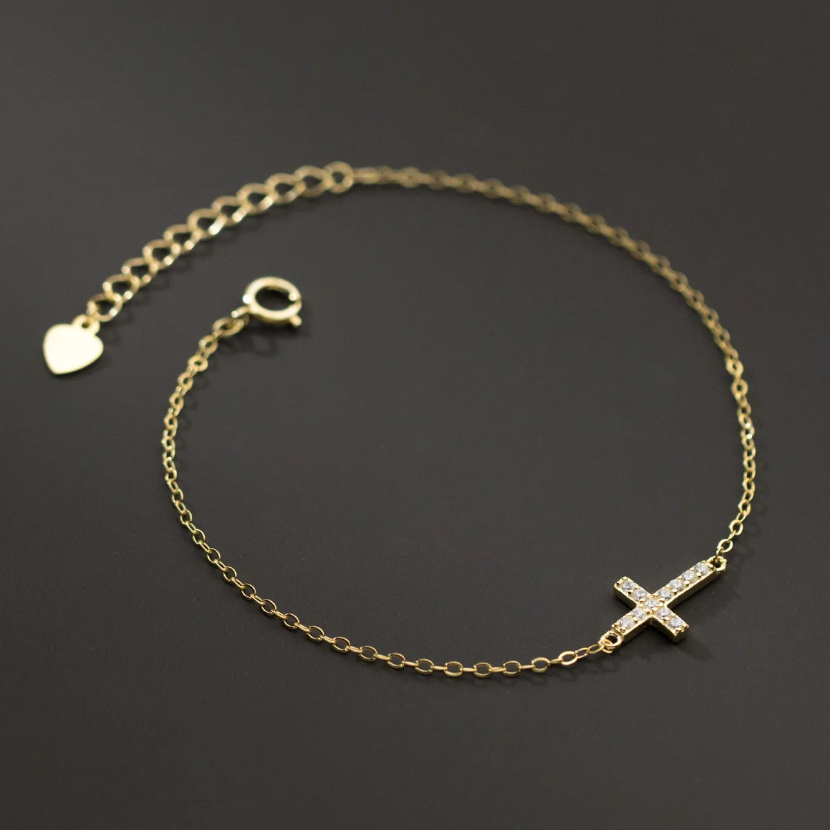 Fashion Jewelry 925 Sterling Silver Simple Cross Diamond Charm Gold Plated Bracelets for Women