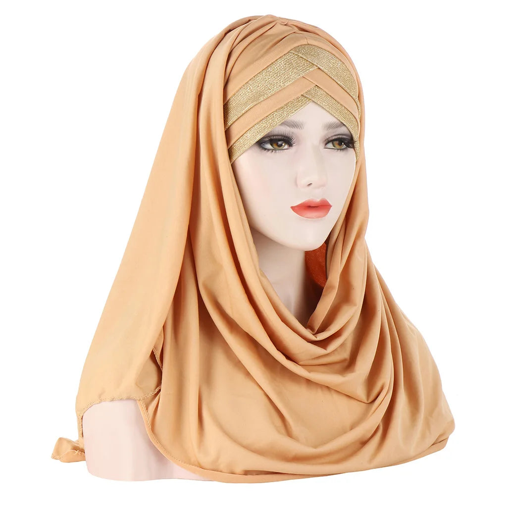 Muslim Bonnet Head Scarf Long Lining Scarf Ready to Wear Instant Hijab With Inner Turban Under Scarf