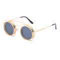 Qmoon 2025 Double Bridge Retro Steampunk Men's Sunglasses Fashion Designer UV400 Round Hollow Metal Frame Sunglasses