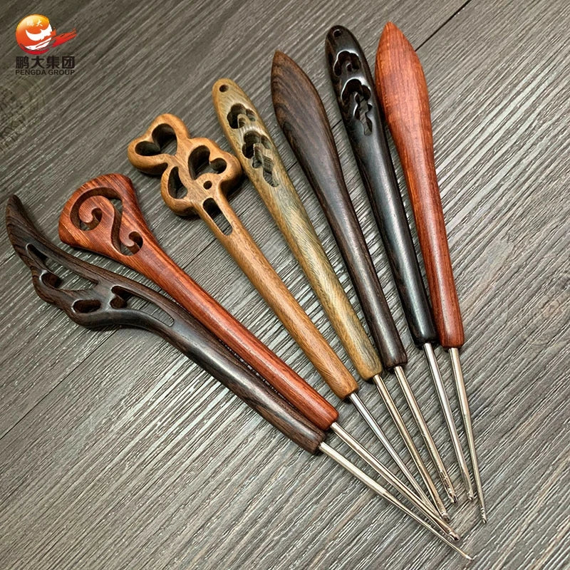 Hot Sell rainbow Yarn Knitting Crochet Wood Crochet Hollow Carved Wood Crochet Set for Toy Doll