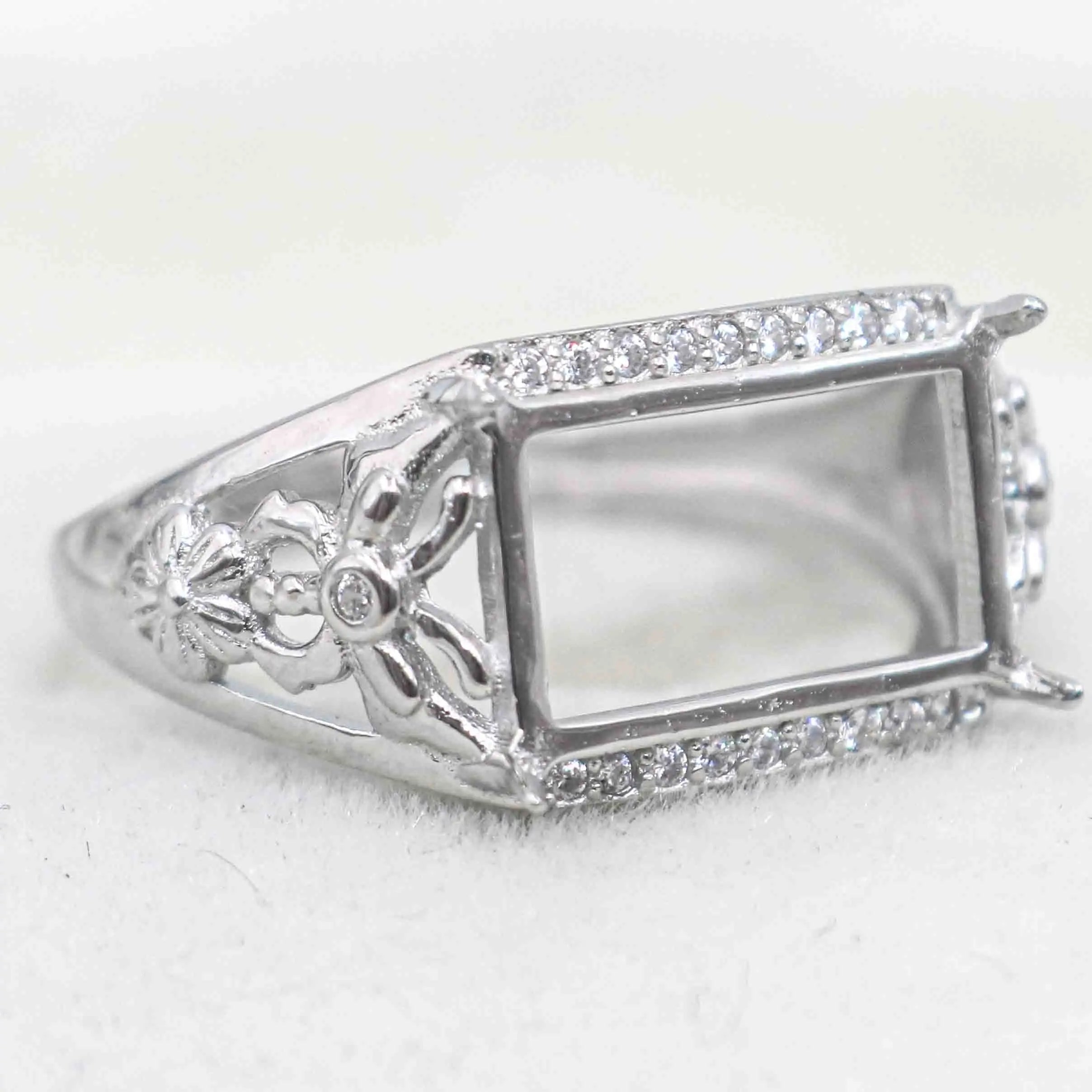 Sterling Silver 8*13/8*16mm Semi Mount Men's Ring Frame Empty Blank Setting S925 Base Holder Without Center Stone for DIY Inlay