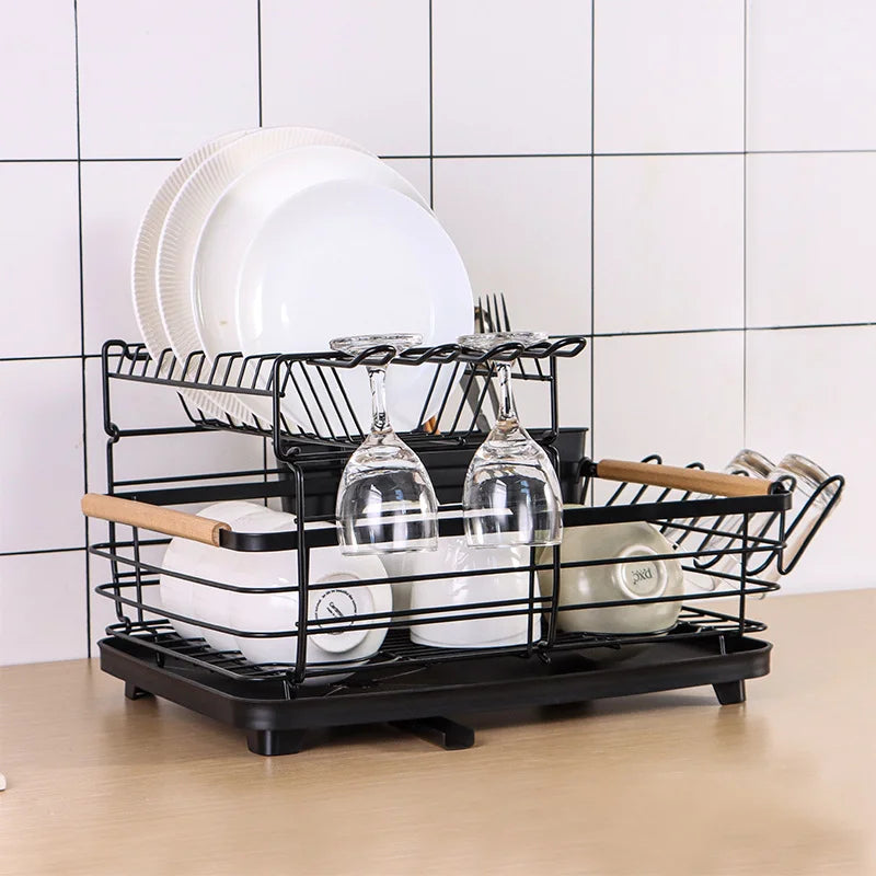 Household Kitchen 2 Tier Over the Sink Dish Drying Drainer Rack for Chopping Board Cup Bowl Spoon Organizer