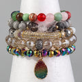 New Design Stretch Crystal Glass Beads Natural Gemstone Beaded Bracelet Set Cubic Zircon Pave Ball Stack Bracelet Set