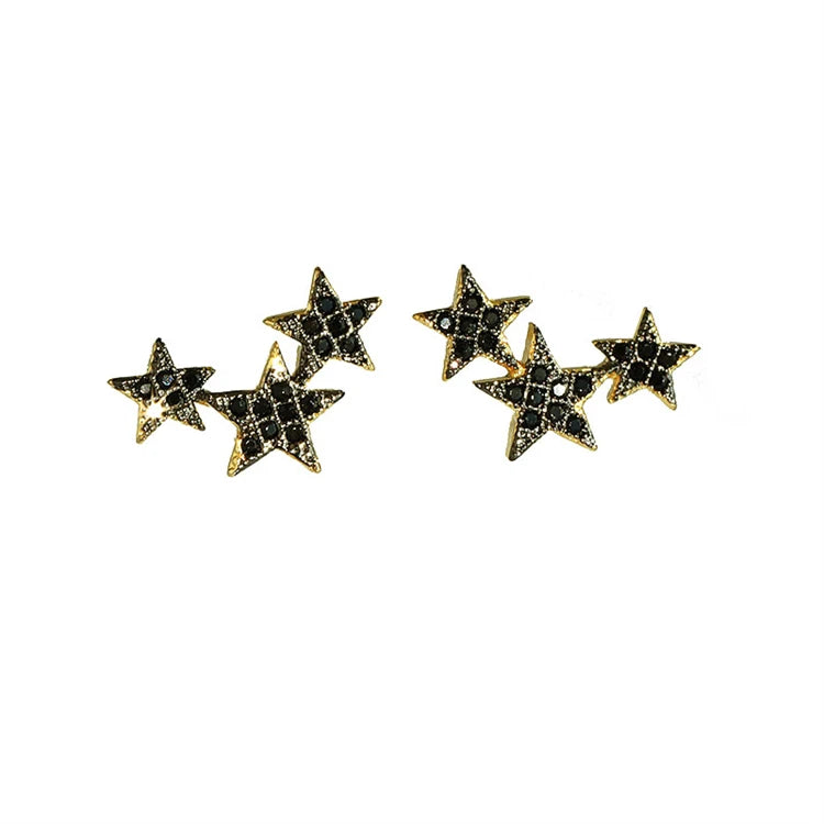 Black CZ Jewelry Pure Silver Girls Fashion Star Stud Earrings