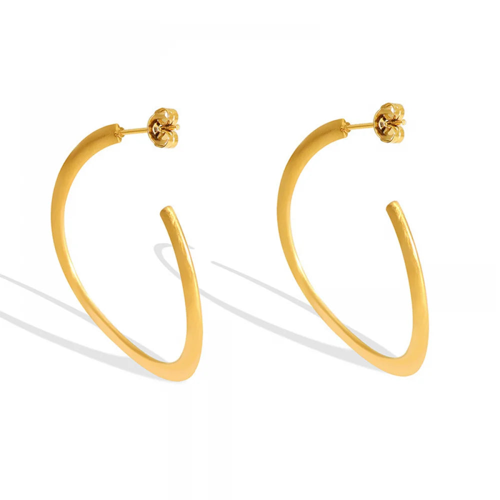 Women's 18k Gold Plating Vintage Earrings 316L Stainless Steel Big C Shaped Stud Earrings