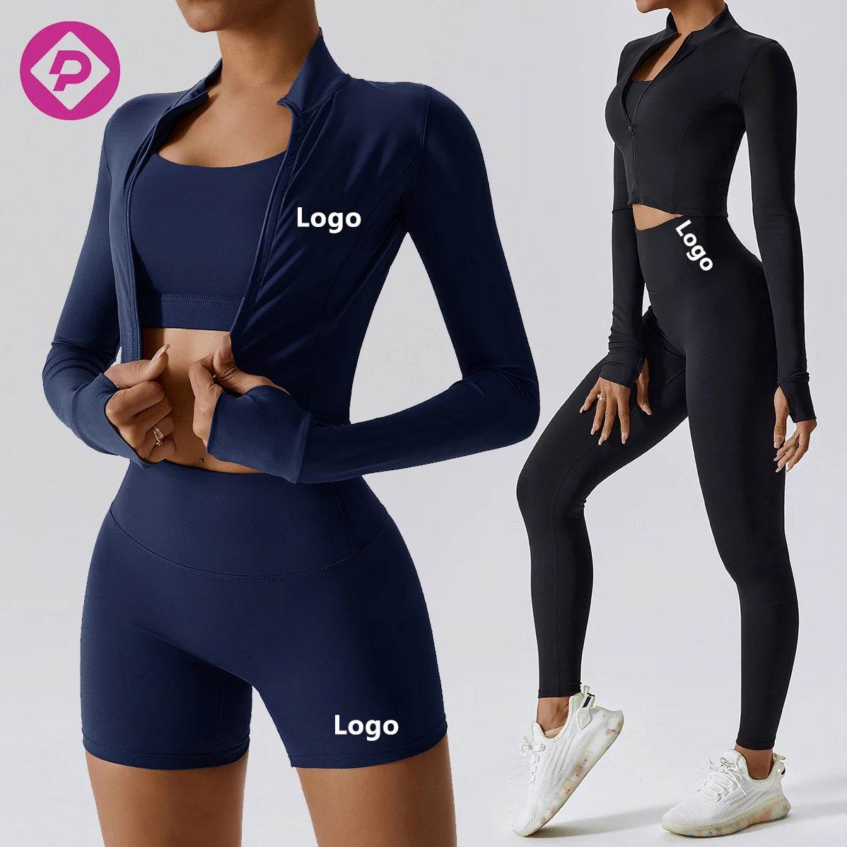 5 Pcs Suit Blank Custom Logo Gym Fitness Sports Bra Jacket Shorts Leggings Flared Pants Suits Seamless Yoga Set
