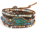 Fashion Handmade Bohemian Jewelry Boho Amazonite Hematite Natural Stones Bead Drop Crystal Glass Charm 5 Strands Wrap Bracelets