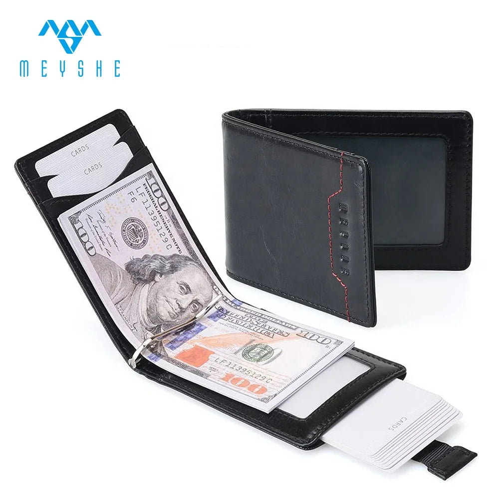 Genuine Leather RFID Blocking Slim Pop-Up Bi-Fold Money Clip Wallet with Multi-Card Slots and Anti-Theft for Men