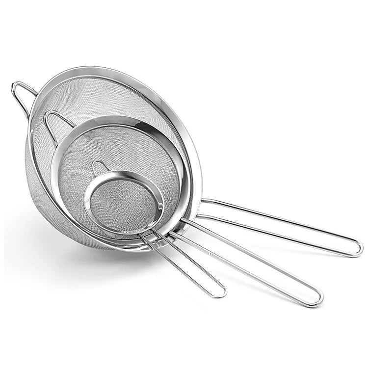 Hot Sale Stainless Steel Wire Flour Sifter Filter Screen Oil Skimmer Milk Water Sieve Handle Fine Mesh Strainer