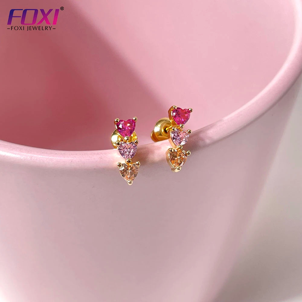 2022INS Best-selling New Design Three High-quality Heart Shaped Zircon 925 Sterling Silver Charm Women's Fashion Earrings