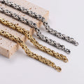 Hip Hop 6mm Gold Plated Stainless Steel Men's Jewelry Necklace Handmade Byzantine Chain Geometric Pattern for Parties