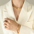 Hip Hop Fashion 18k Gold Plated High Polished Stainless Steel Cuban Chain Bracelet Necklace Women's Jewelry Set