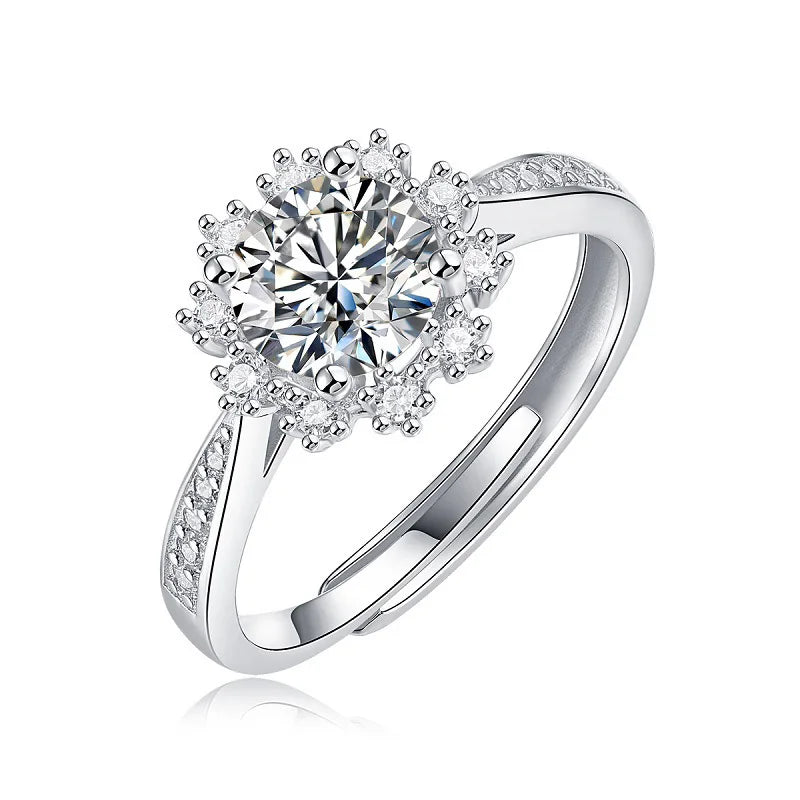 1CT Sterling Silver 925 Moissanite Ring Women's Fashion Luxury Wedding Ring Mossanite Jewelry Gift