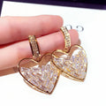 HOVANCI New Designs Geometric Hollow Heart Pendant Earrings Exquisite Inlay Crystal Sparkling Heart Shape Stud Earrings