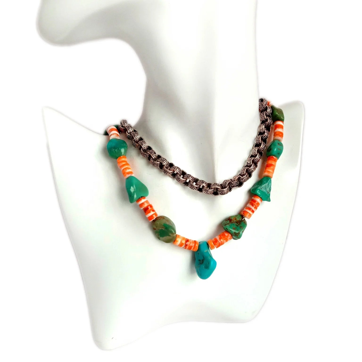 Blue Turquoise Beads and spiny Roundle Beads 6mm 16" Strand Necklace