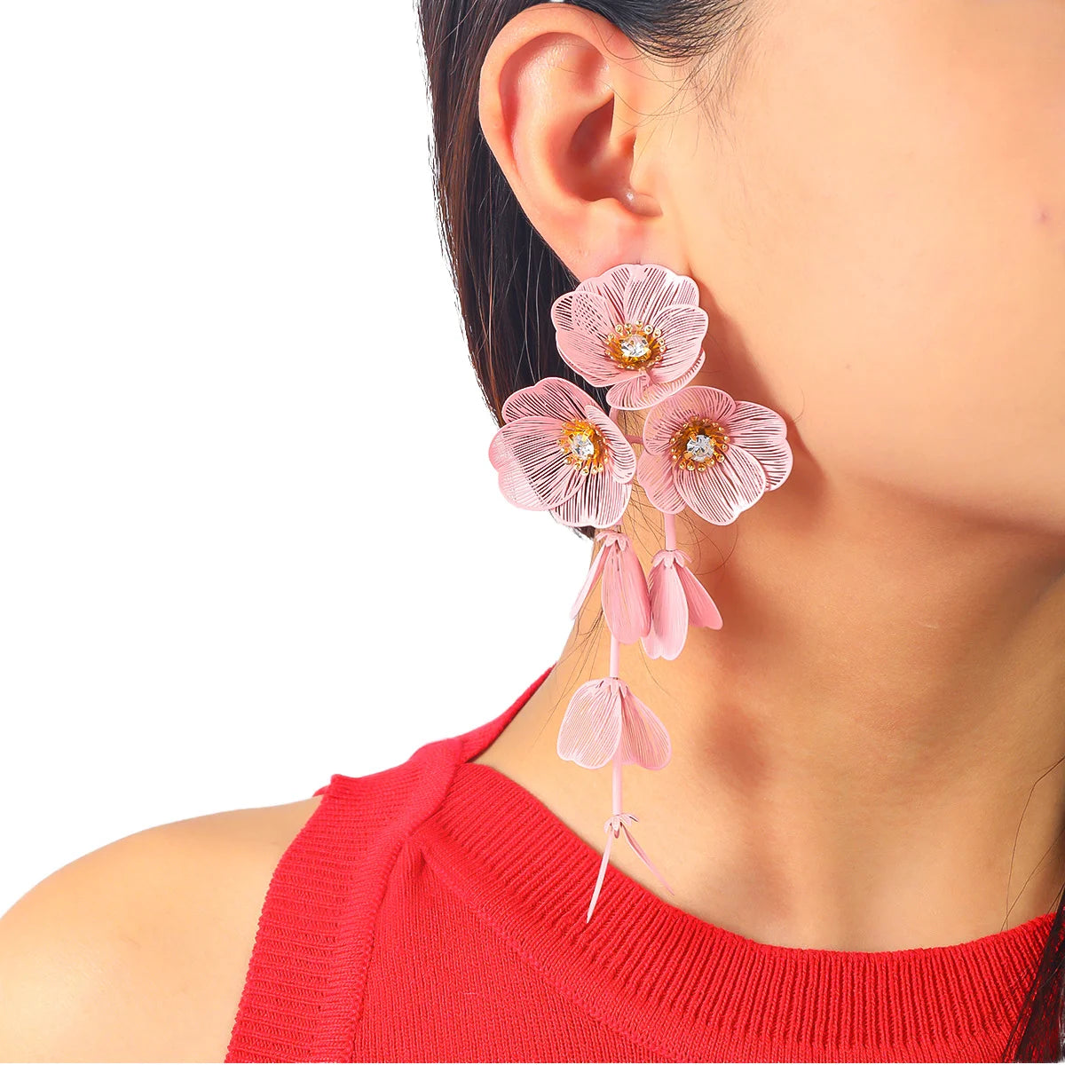 Luxury Fine Jewelry Trendy Stud Type Pear Diamond Main Stone Earrings Sweet Personality Geometric Zircon Flower Petal