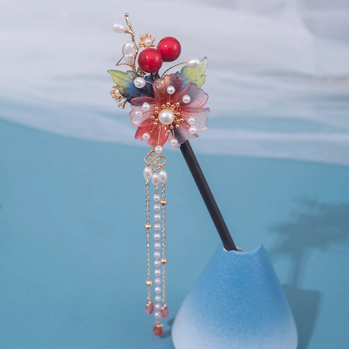 Ancient Fashion Flower Ladies Tassel Advanced Retro Elegant Hair Pin Stick