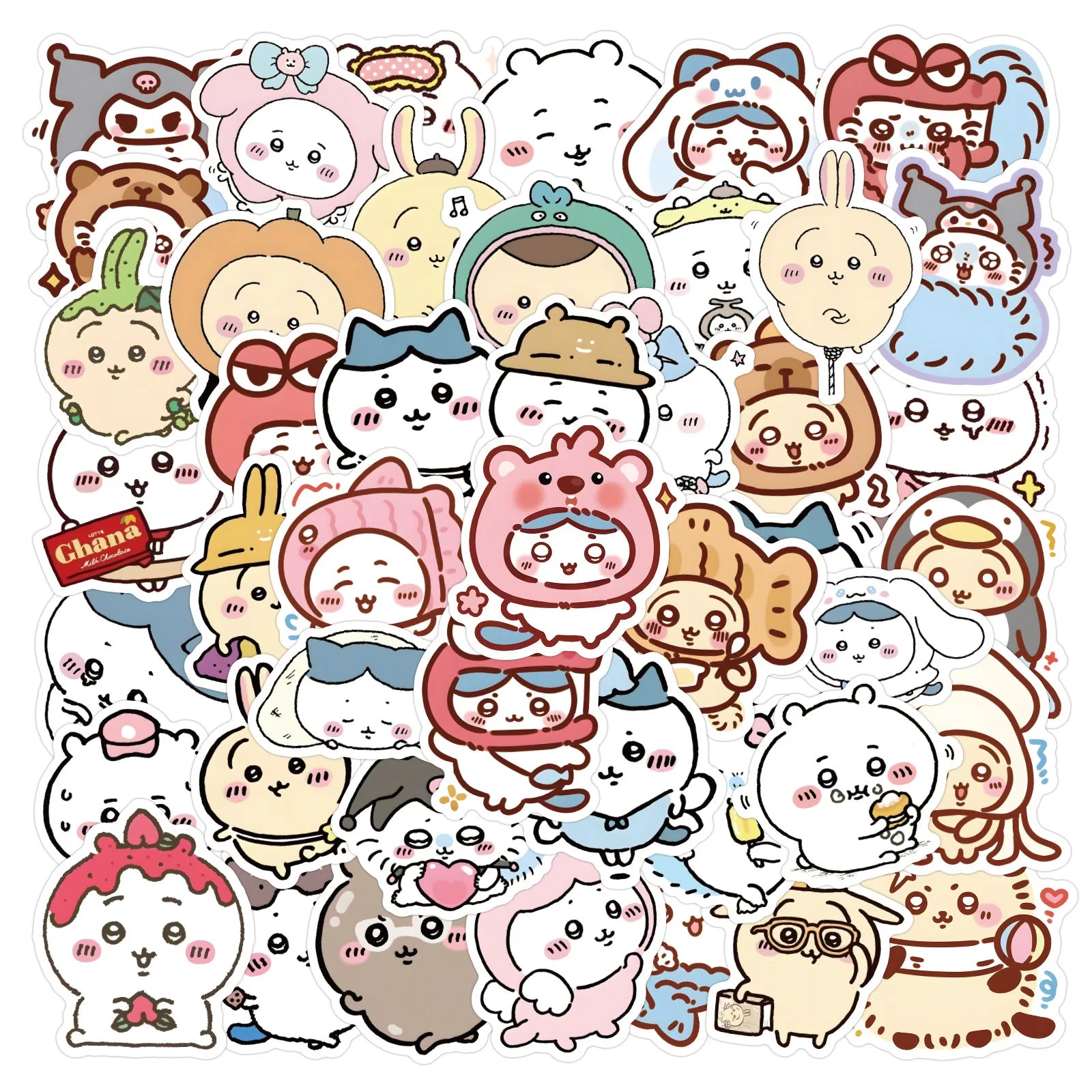 60PCS Popular Japanese Kawaii Cartoon Animals Decals Funny Chiikawa Sticker