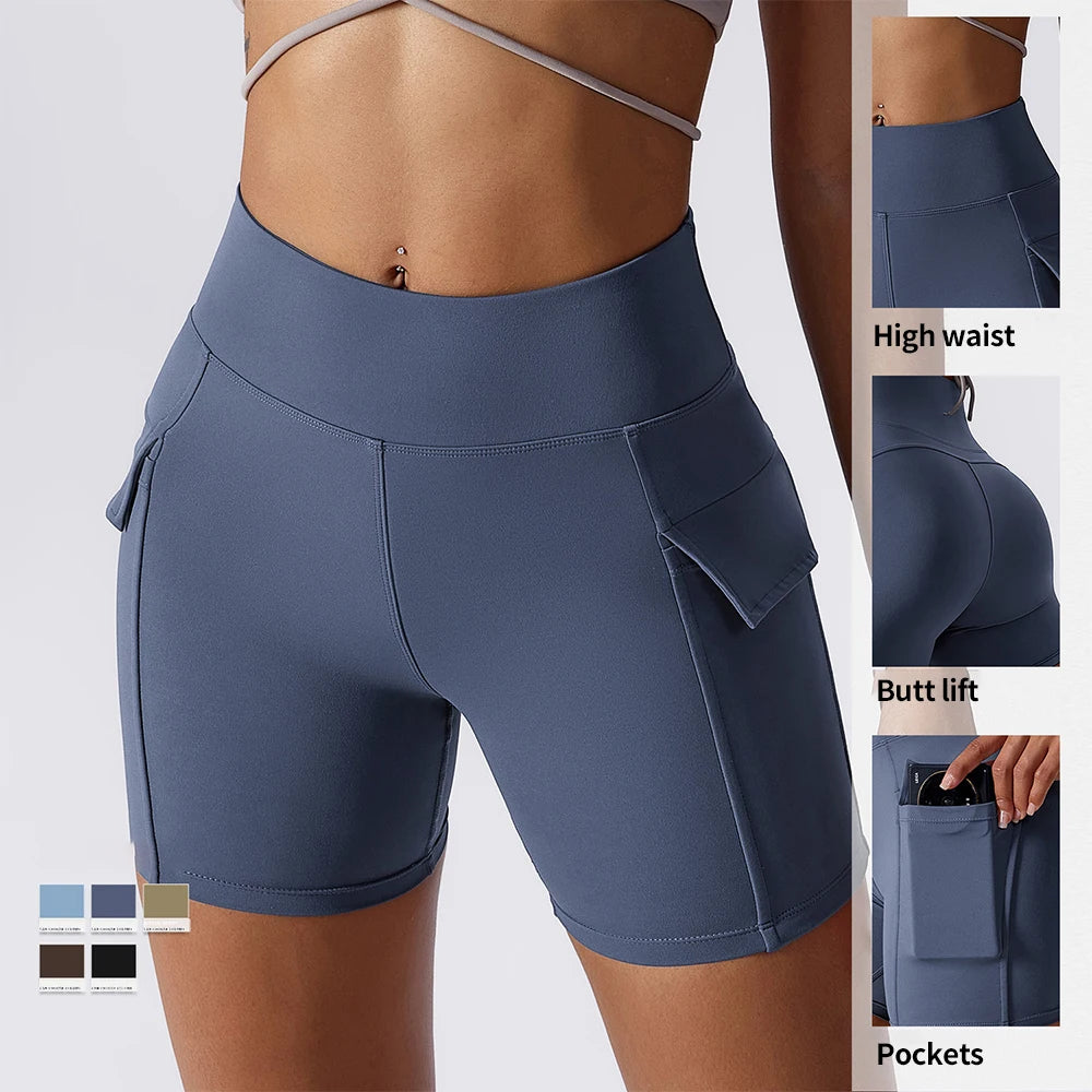 MIQI Four-Way Stretch Butt Lifting Fitness Shorts Women Fitness Biker Shorts High Waist Booty Yoga Shorts
