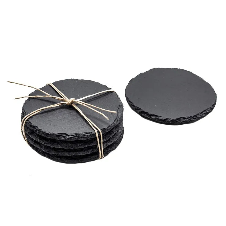 Dressed Natural Whisky Black Cup Tea Stone Slate Coaster With Wood Holder for Drink