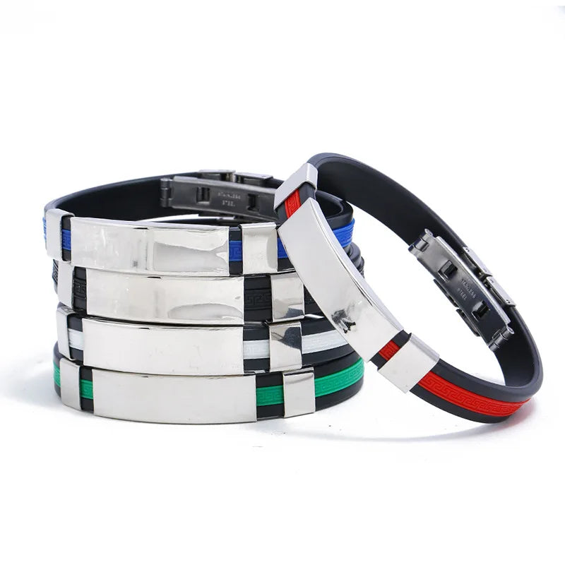 Wholesale Plain Stainless Steel Attached Silicone Bracelet for logo