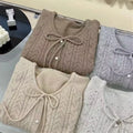 OEM/ODM Custom Retro Disc Button Beads Christmas Jumper Women Neckline Lace-up O Neck Loose Twist Cardigan Sweater Coat