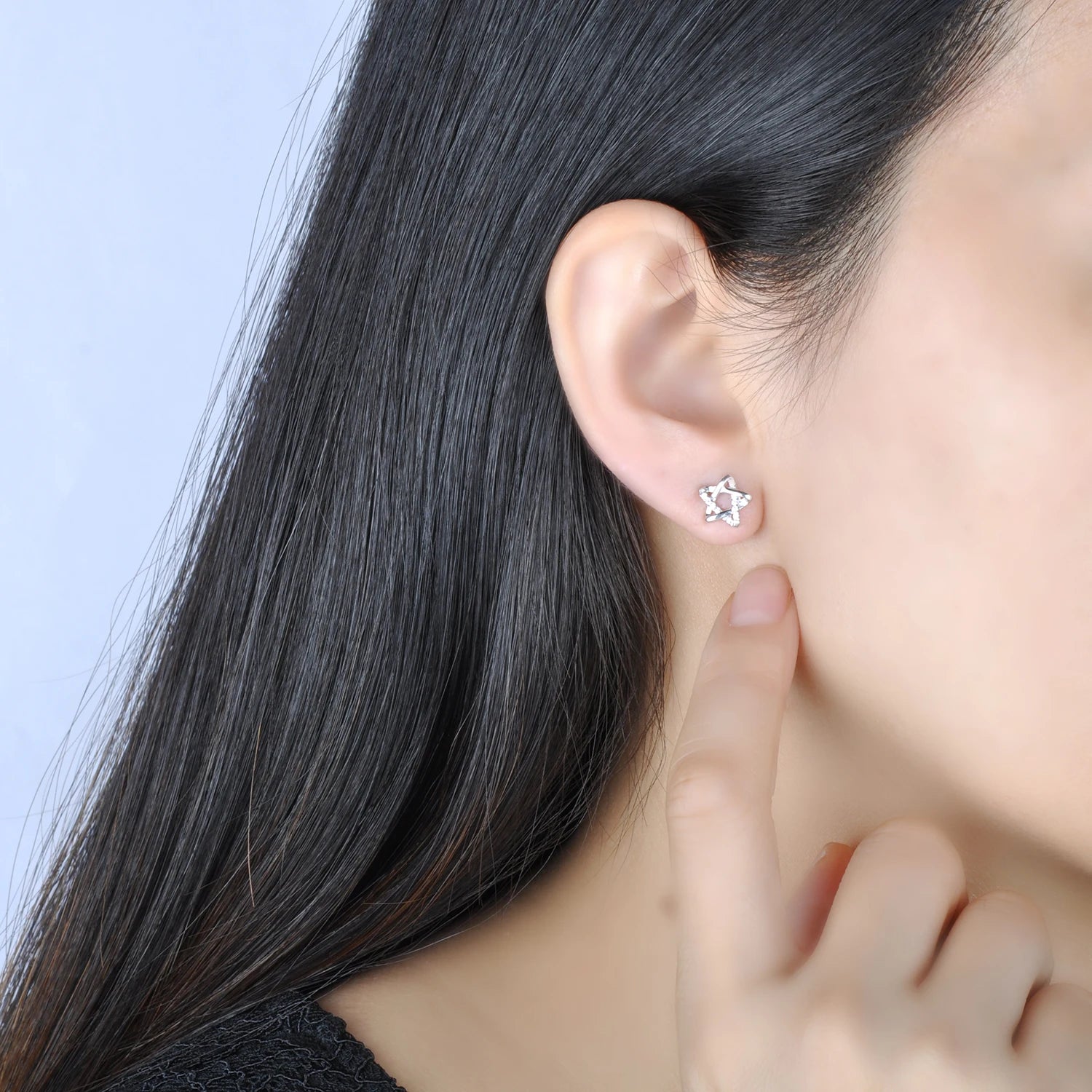 New Design High Quality Hollowed Out Pentagram Line Star Inlaid Clear CZ Stone S925 Sterling Silver Women's Earrings