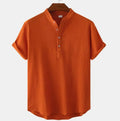 Summer Button up Cotton Linen Solid Color Short Sleeve Shirts Men's Trendy Style Casual Shirts