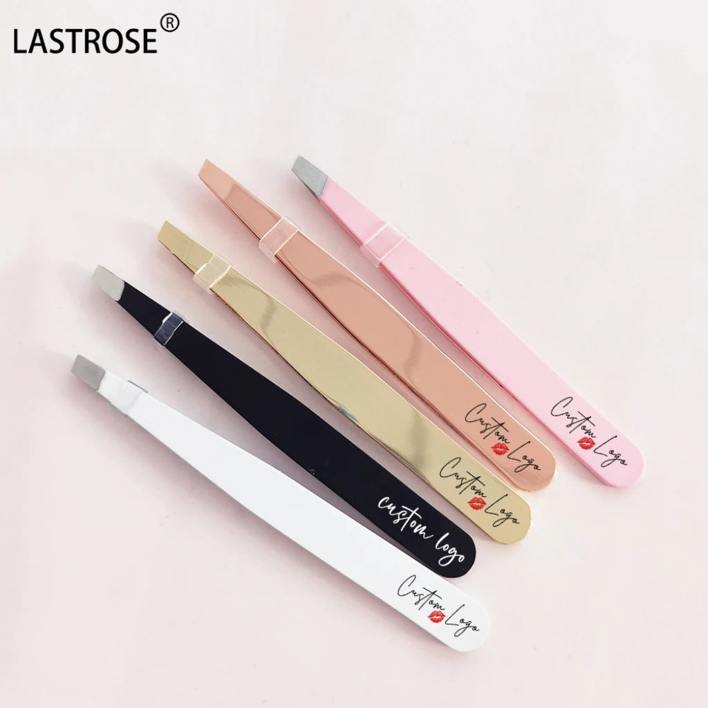 Wholesale Stainless Steel Eyelash Tweezers with Slanted Tip Eyelash Applicator with Low MOQ for Eyelash Extensions