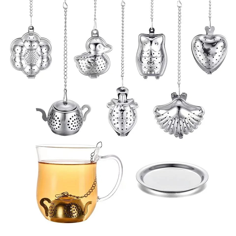 Reusable Food Grade Stainless Steel Dishwashable Herbal Tea Infuser Balls Tea Filter Strainer With Tray