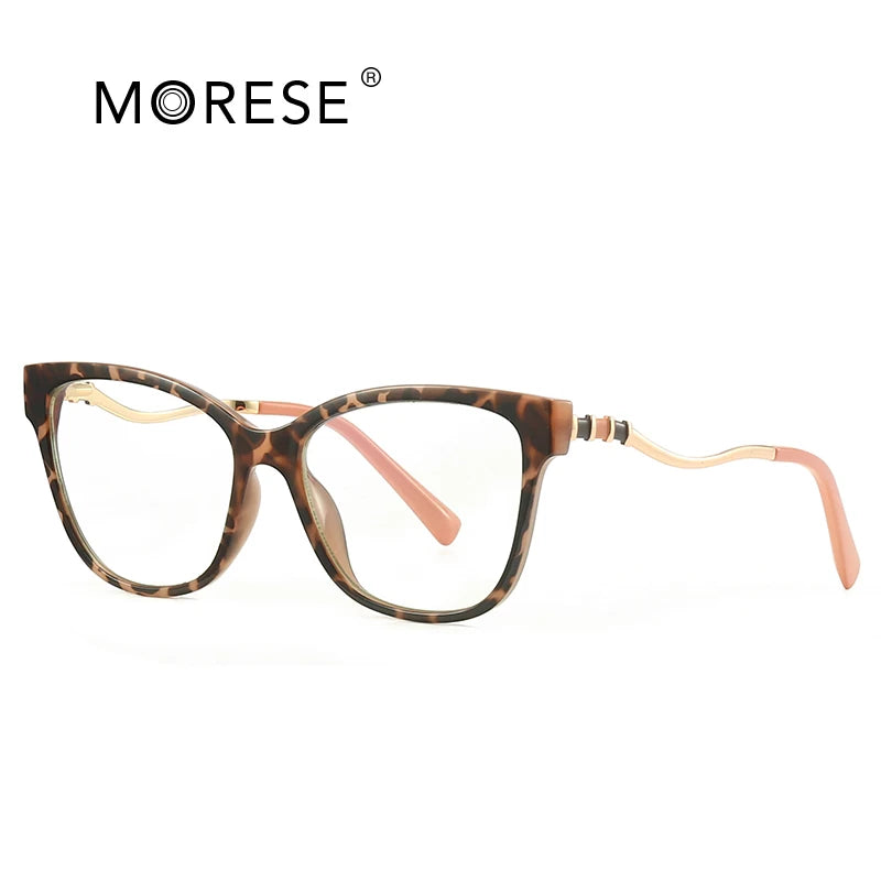 Morese 2063 Anti Blue Light Optical Glasses Woman's Designer Metal Frames TR90 Material Animal Print Butterfly Shape Black Style