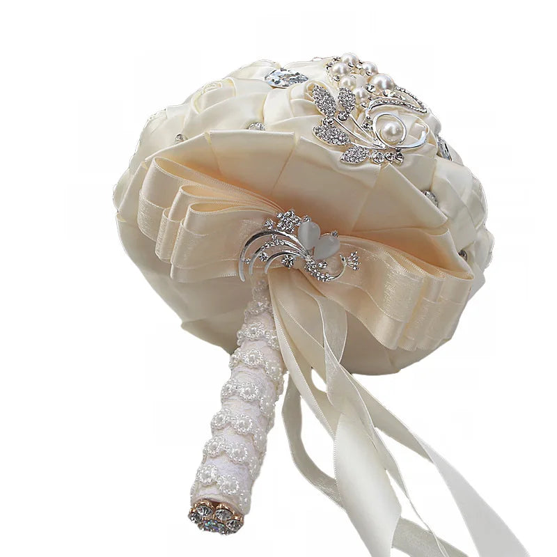 D-BB006 Wholesale Rhinestone Pearls Luxury Round Artificial Wedding Bouquets for Bride Bridesmaid