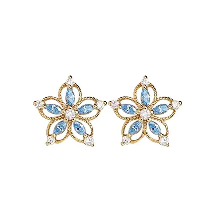 925 Sterling Silver Hollow Crystal Flower Earrings 14k Gold Plating Stud Earrings Women Fashion Small Fresh Banquet Jewelry