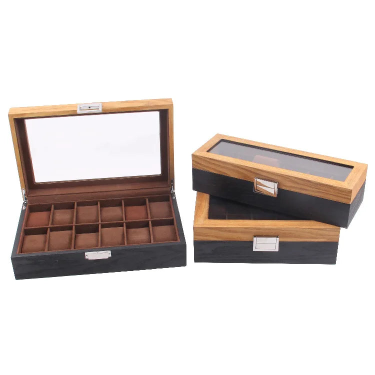 Wood Grain Double Patchwork Color 6 10 12-bit Watch Box Retro Walnut Wood Watch Storage Box