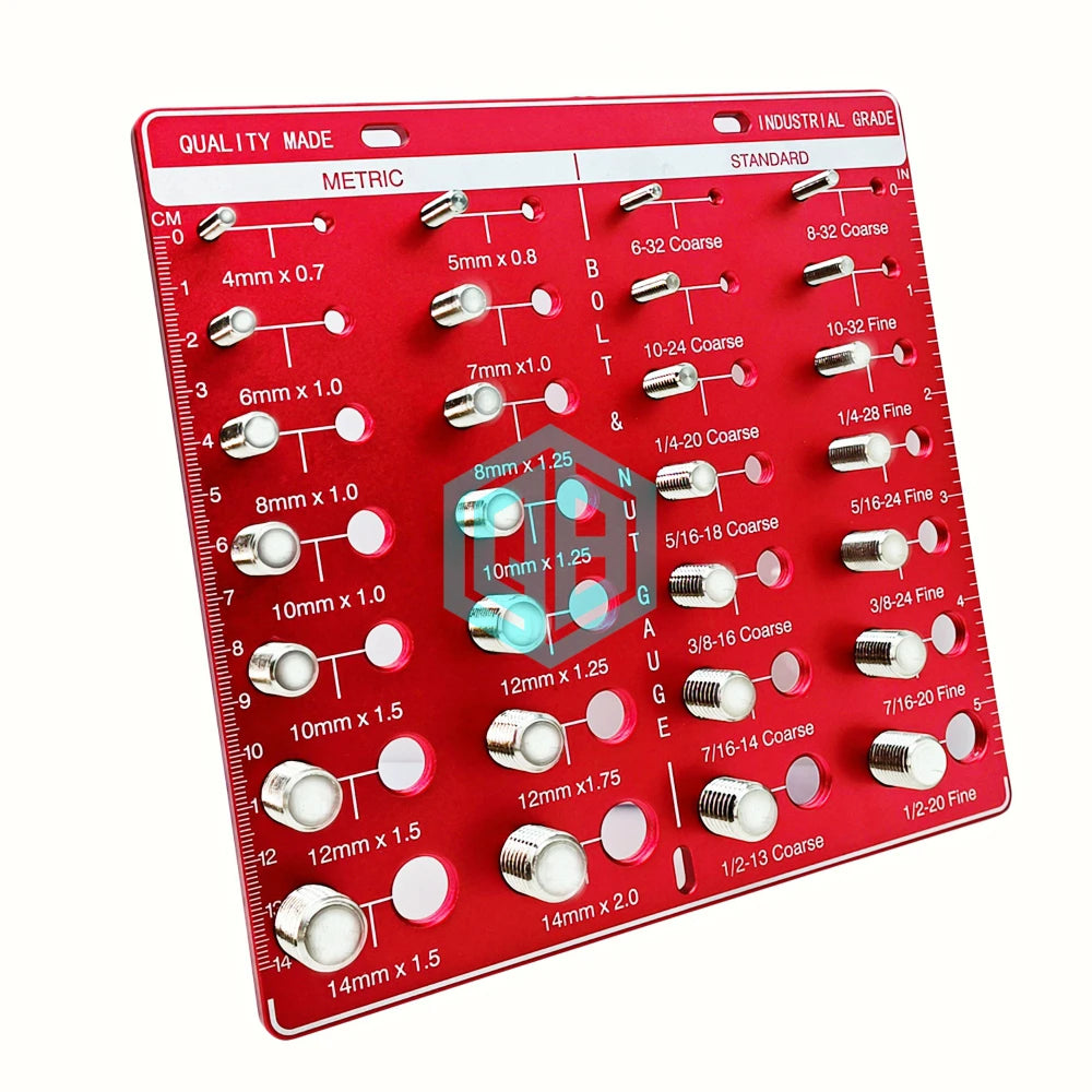 Error-Proof Wall-Mountable Thread Checker Laser-Etched 14 SAE & 14 Metric Markings Prevent Misalignment Bolt Identifier