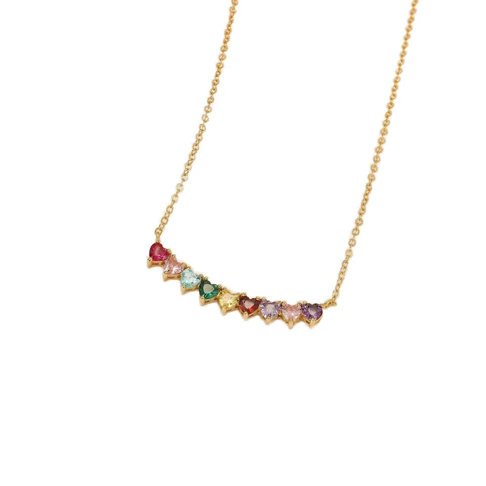 Ins Cute Fashion Copper Micro Inlay Heart Birthstone Collarbone Chain Gold-plated Rainbow Colorful Diamond Necklace