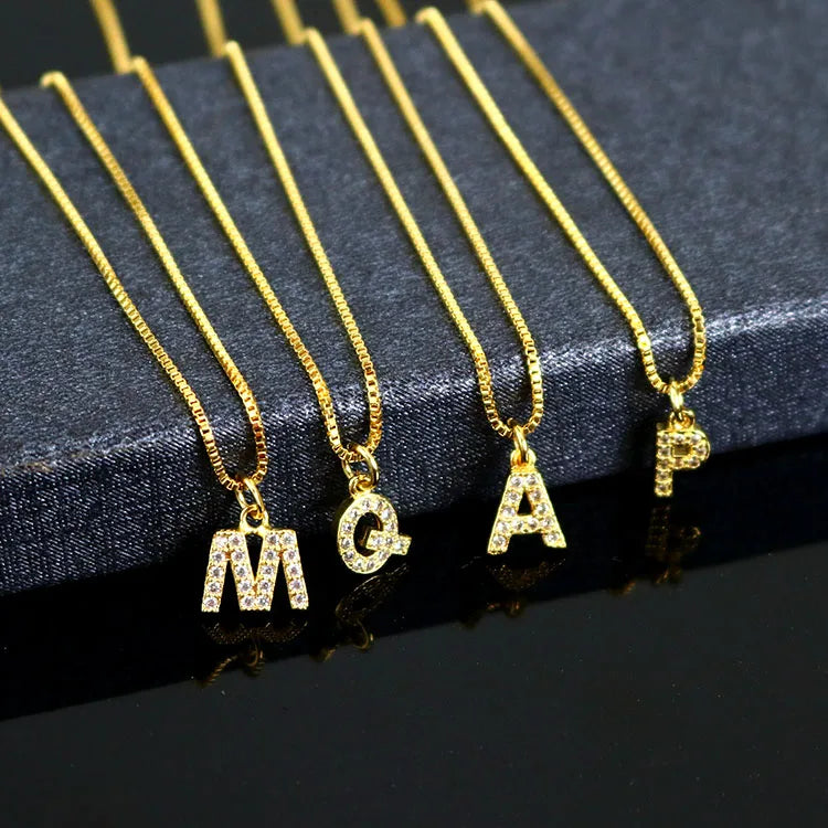 NZ1195 Bling Jewelry Tiny Mini Cubic Zirconia Diamond 26 Alphabet Letter Charm Pendant Necklaces A-Z Initial Jewelry for Women