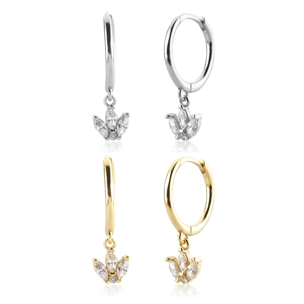 FUAMAY Aretes Sterling Silver 925 Leaf Pendant Earring Zircon Marquise Cut Leaf Earrings