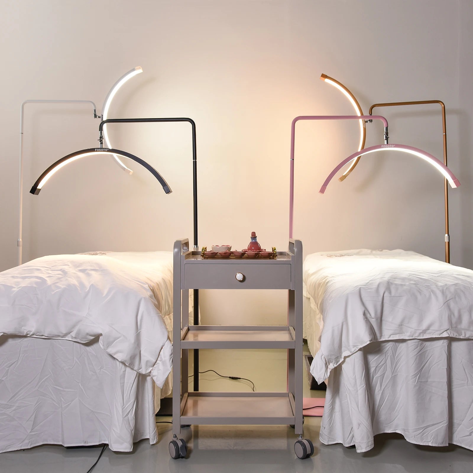FOSOTO 28inch Multiple Beauty Eyelash Light Cosmetics Floor Lamp Half Moon Floor Lamp for Lashes Bed Bedside LED Fill Ring Light