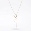 QIAOREN 11808 Elegant Pearl Lariat Y-Necklace 18K Gold Stainless Steel Polished Twisted Heart Statement Wedding Bridal Jewelry