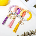 New Style Mother's Day Gifts Keychain Leather Tassel Wooden Beads Mama Silicone Beaded Bracelets for Mom