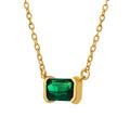 INS Simple Stainless Steel 18K Gold Plated Green Rectangle Zircon Pendant Necklace Titanium Steel IP Rectangle Choker Necklace