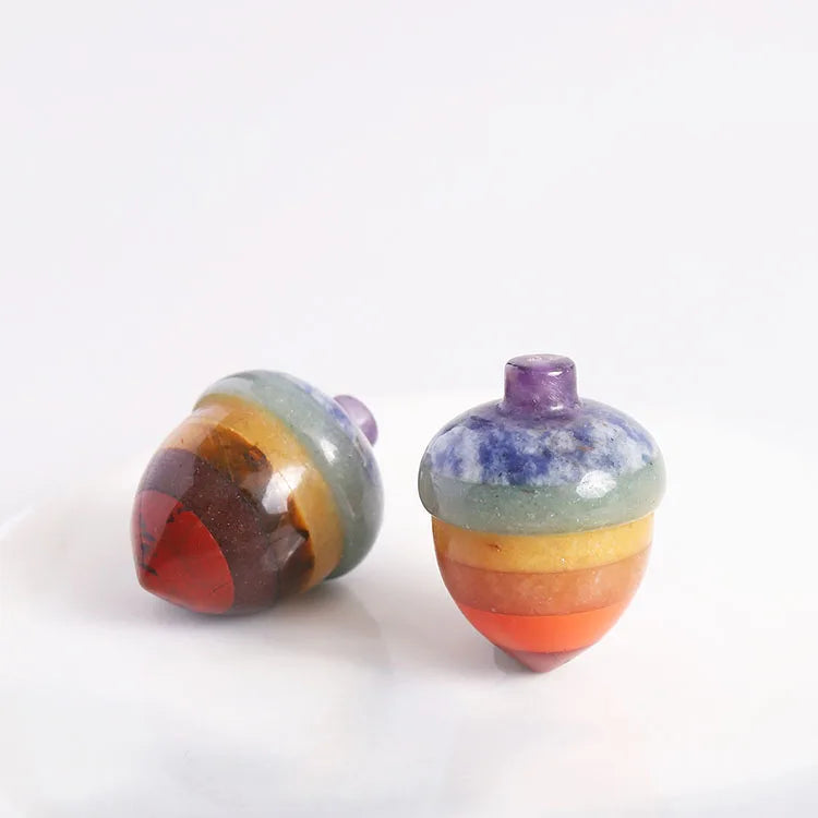 HZ Natural 7 Chakra Crystal Healing Stone Hazelnut Seven Chakras Acorn Gemstone Craft For Home GIft Decoration