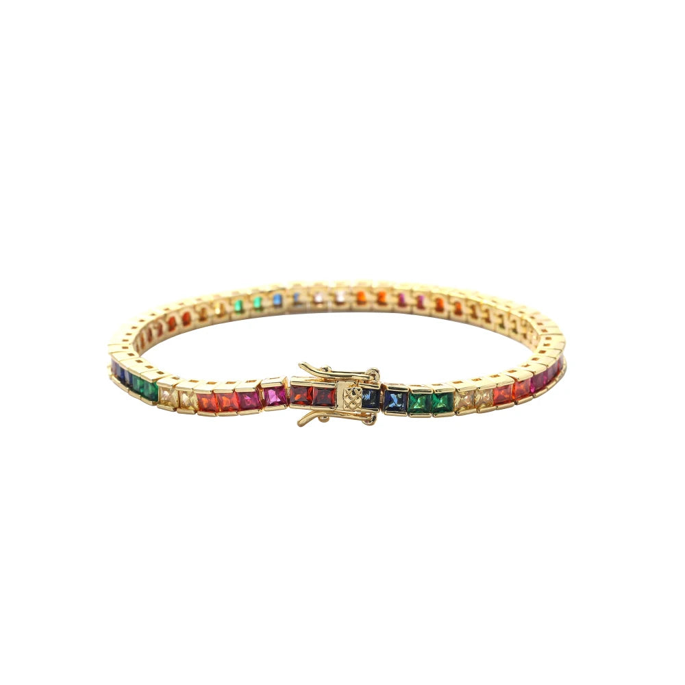 BB218  3mm 7inch 8inch  Brass Zircon Tennis Chain Bracelet Hip Hop Jewelry CZ Bracelet
