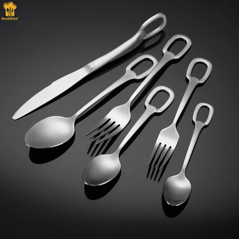 Hanging Hole Handle Luxury Hotel Restaurant Silverware Gold 4 Pieces Gift Reusable Wedding Flatware Stainless Steel Cutlery Set