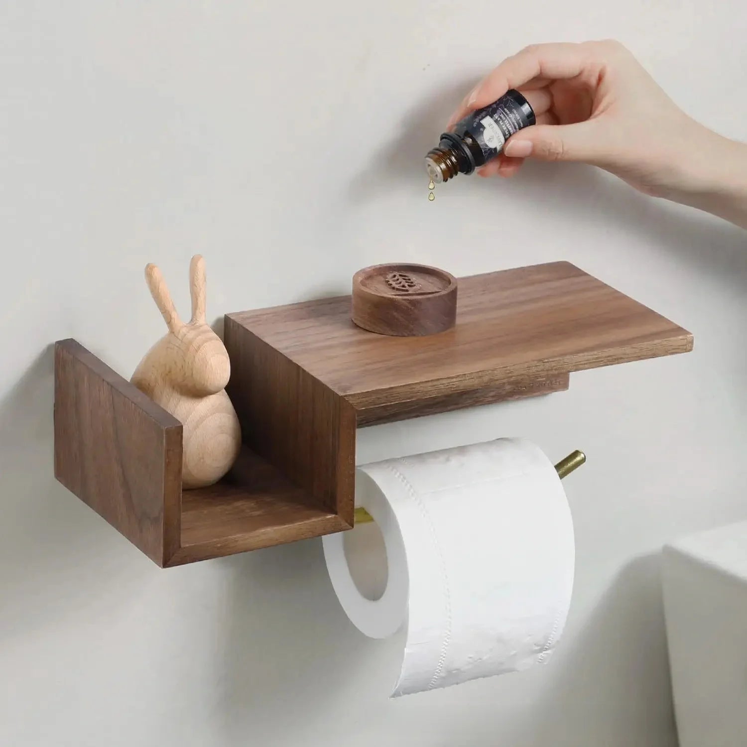 Double-Tier Detachable Sustainable Modern PC Storage Rack Wall-Mounted Wooden Living Room Shelf for Toilet Paper Phone Holder